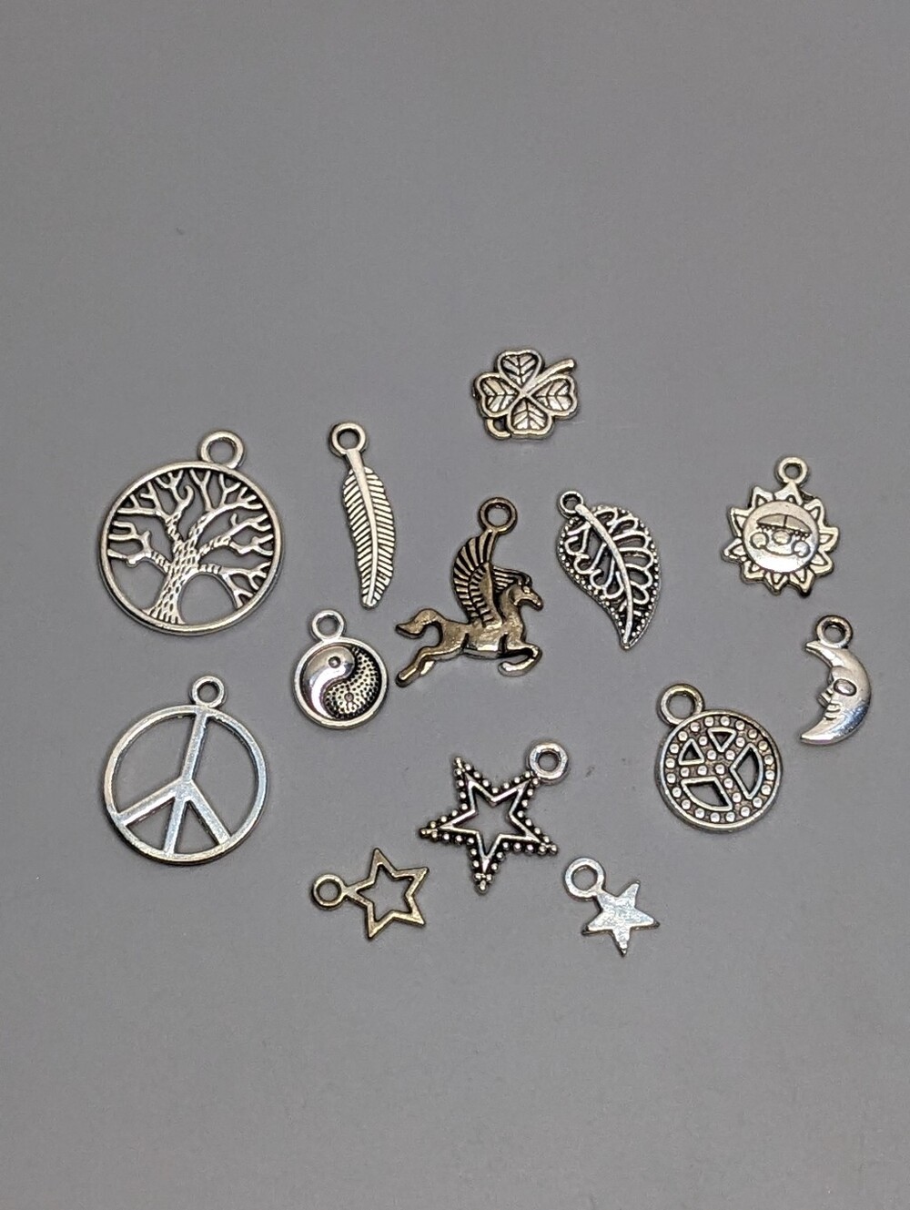 Celestial 13 Silver Tone Charm Lot Sun Moon Stars Nature Symbols Craft Set